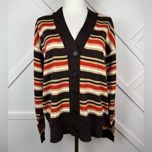 MARNI x Uniqlo Merino Blend Striped Oversized Cardigan in Dark Brown Size XS